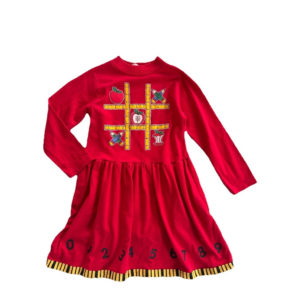 Vintage Buster Brown Girls Dress Size 6 Red Apple School Theme USA BTS 80s
